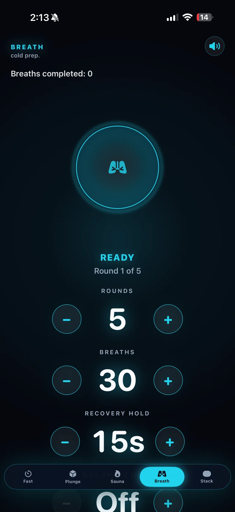PBros Breath tab with guided breathing modes